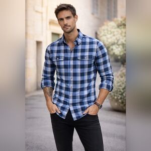 Construct Men Button Down Plaid Shirt Size M